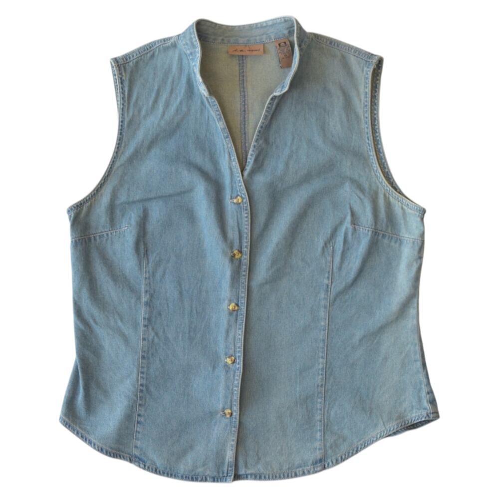 Y2K Sleeveless Denim Shirt – Size 14 Button Front 100% Cotton USA Made